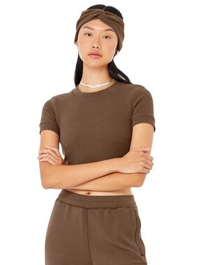 Women’s Brown Micro Waffle Crop Top